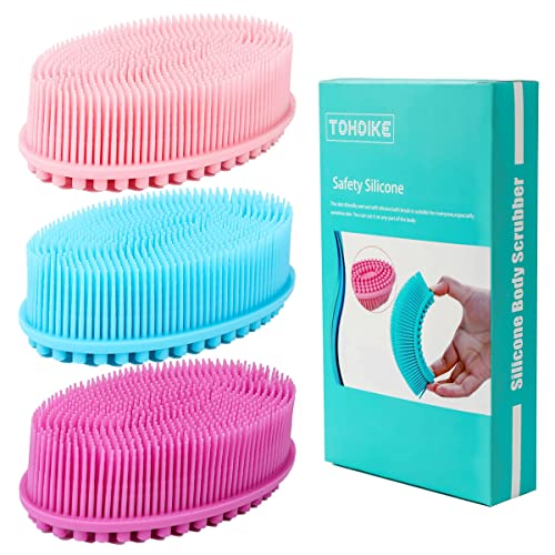 TDHDIKE Silicone Body Scrubber Loofah - Set of 3 Soft Exfoliating Body Bath Shower Scrubber Loofah Brush for Sensitive Kids Women Men All Kinds of Skin - 3 Count (Pack of 1)