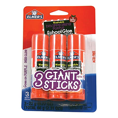Elmer's Disappearing Purple School Glue Sticks, Washable, 22 Grams, 3 Count - 3 Count - Large Stick