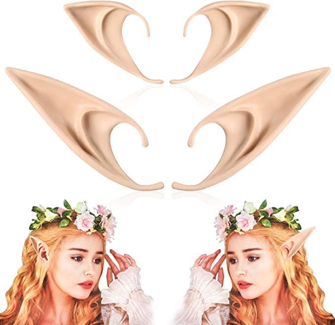 FRESHME 2 Pairs Elf Ears - Medium and Long Style Cosplay Fairy Pixie Elf Ears Soft Pointed Ears Tips Anime Party Dress Up Costume Masquerade Accessories Halloween Elven Vampire Fairy Ears (2 Pairs) - 2 Pairs Elf Ears
