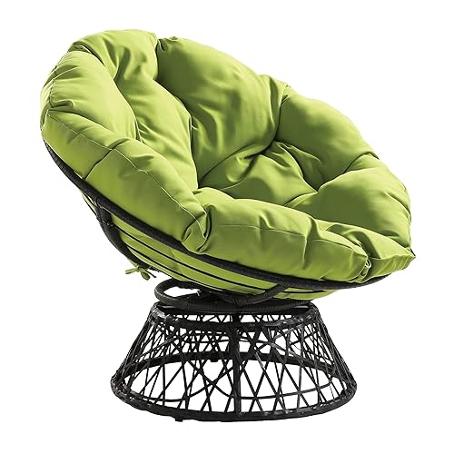 OSP Home Furnishings Wicker Papasan Chair with 360-Degree Swivel, Grey Frame with Green Cushion - Grey Frame With Green Cushion - Bohemian