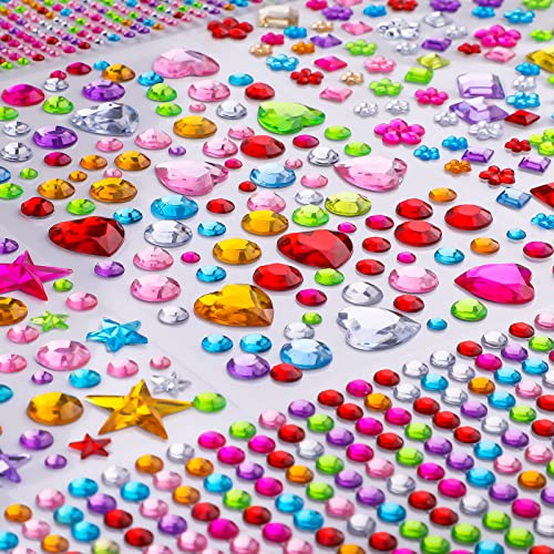 Gem Stickers, 1510pcs Rhinestone Stickers, Self Adhesive Jewel Stickers, Bling Gems for Crafts, Stick on Gems for Makeup, DIY, Eye, Nail, Assorted Sizes - large gems