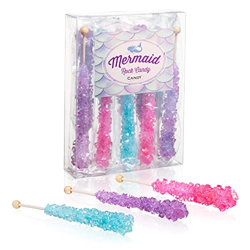 Candy Envy Mermaid Rock Candy Crystal Sticks - 10 Indiv. Wrapped - Pink, Light Blue, Lavender - Mermaid - 10 Count