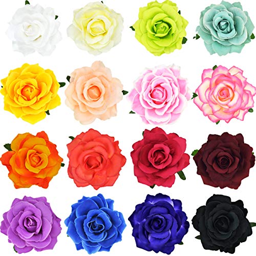 DRESHOW Rose Flower Hair Clip Embroidered Folding Fan Necklace Earrings Set Hair Accessories for Women Flamenco Dancer - Multicolored - 16