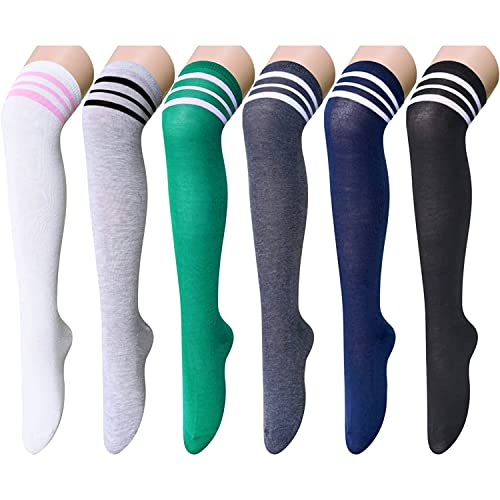 sockfun Striped Thigh High Socks Knee High Socks for Women Girls, Long Socks Over the Knee Socks - Medium - 4 Pairs Classic Colors 2 Pairs Bright Colors