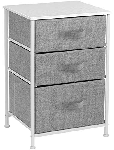 Sorbus Nightstand with 3 Drawers - Bedside Furniture & Accent End Table Chest for Home, Bedroom Accessories, Office, College Dorm, Steel Frame, Wood Top, Easy Pull Fabric Bins (White)