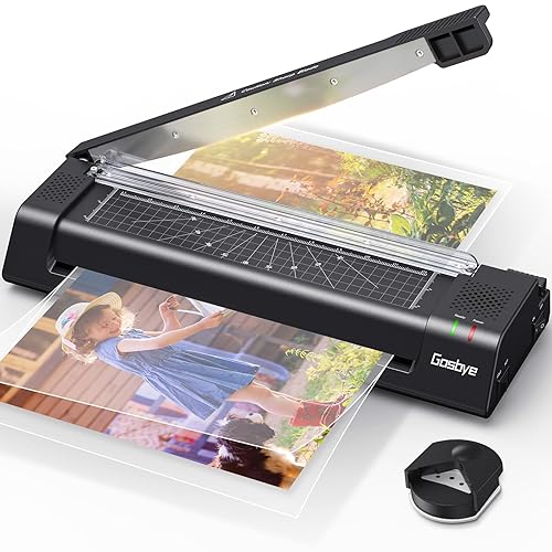 Gasbye 13-Inch Laminator Machine with Steel Paper Cutter, Thermal Cold Laminator with 13 Laminating Sheet, Corner Rounder, Jam Release Button for Home, Office, School, Teachers Use, Black - 13-Pack + Laminator