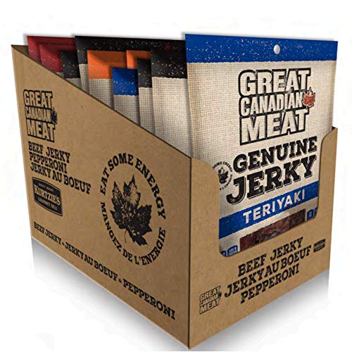 Variety Flavour Beef Jerky Bulk Box: Original, BBQ, Teriyaki, Sweet Heat Beef Jerky Bundle 10 x 68g Bags by Great Canadian Meat, Meat Snacks, Bulk Beef Jerky Box For Carnivores. Perfect For Snacking, Gluten Free, High In Protein, Low In Fat