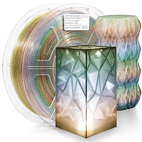 iSANMATE PLA Filament 1.75mm, 3D Printer Filament Transparent Multicolor Filament with Silver Glitter, Dimensional Accuracy +/- 0.02 mm, 3D Printing Filament, 1KG/Spool - Glitter Rainbow - Transparent PLA