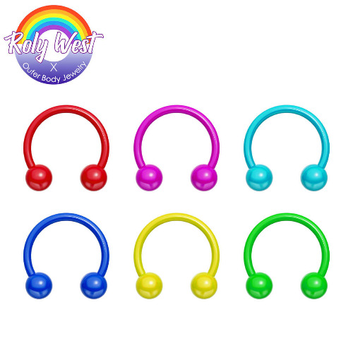 Oufer X Roly 6PCS Rainbow Set Multicolored Horseshoe Septum Rings | 16G / 8mm