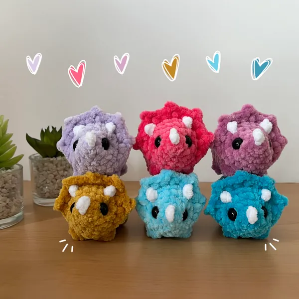 Mini Crochet Triceratops Plushie - Handmade Mini Crochet Triceratops - Soft Crochet Triceratops
