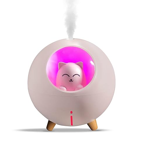 Upgraded Ultrasonic Ultra-Quiet 220ml USB Cute Cool Mist Mini Humidifier, for Kids Baby Nursery Bedroom, 7-Color Lights 2 Mist Mode Auto Shutoff Whisper Silent Small Humidifier (Small, Pink) - Small - Pink