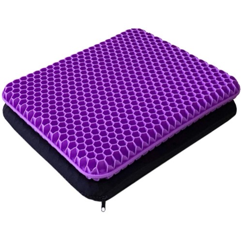 Gel Seat Cushion - Enhanced Double Thick Egg Seat Cushion with Non-Slip Cover - Office Chair Car Seat Cushion - Sciatica & Back Pain Relief - Perfect for Office Chair Car Wheelchair Travel - Purple 16.5x14.5x1.6 inch