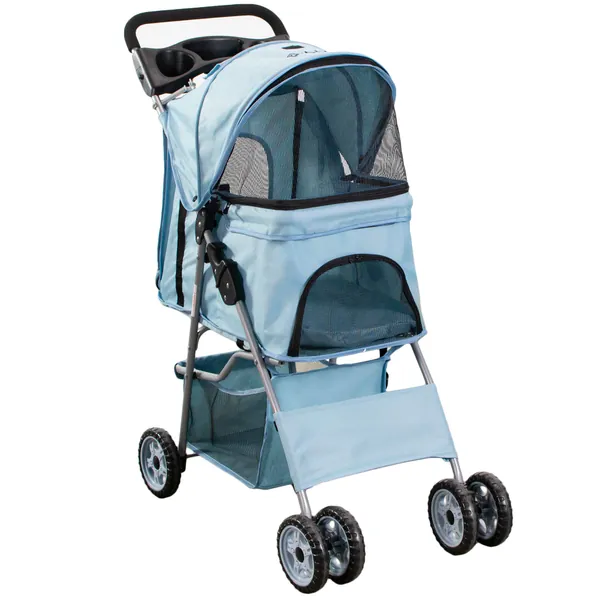 VIVO Four Wheel Pet Stroller, for Cat, Dog and More, Foldable Carrier Strolling Cart, Multiple Colors (Blue) - Blue