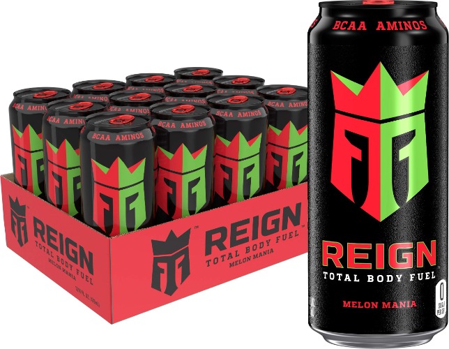 Reign Total Body Fuel, Melon Mania, Fitness & Performance Drink, 16 Fl Oz (Pack of 12) - Melon Mania
