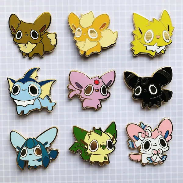 Eeveelution Flawed Hard Enamel Pin - 1.5in - Cute Monster