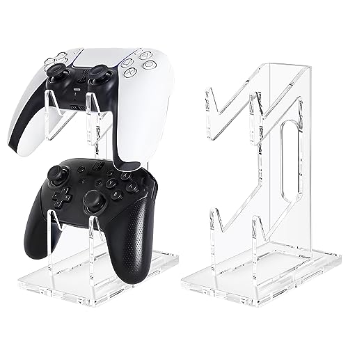 FYY Game Controller Holder 2 Tiers - Universal Dual Controller Stand Headphone Holder, Acrylic Clear Controller Display Stand Compatible with Nintendo Switch Xbox PS5 PS4, Desk Mounts for Controller - Clear