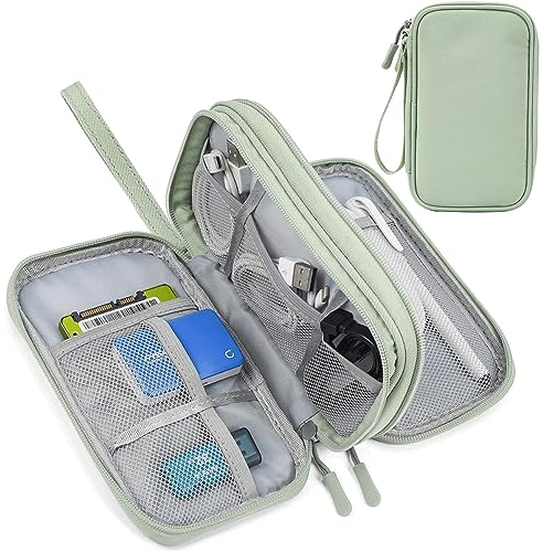 Electronic Organizer Travel Cable Accessories Bag,Electronic Organizer Case,Electronic Accessories Organizer Bag for Power Bank, Charging Cords, Chargers, Mouse, USB Cable, Earphones (Mint Green) - Double Layer - Mint Green