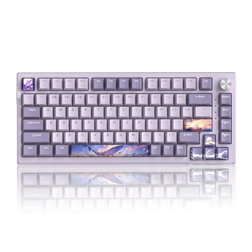 MageGee SKY81 75% Wireless Gasket Mechanical Gaming Keyboard, Hot Swappable RGB Custom Creamy Keyboard w/ 5-Layer Padding, BT/2.4G/USB-C, Knob Control, NKRO for Win/Mac (Dreamy Sky, Violet Switch) - Dreamy Sky / Violet Switch