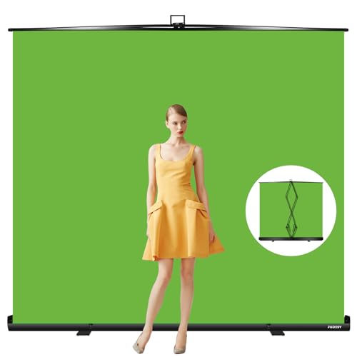 FUDESY 78.7 x 93in Extra Wide Large Collapsible Green Screen Chroma Key Panel, Portable Retractable Wrinkle Resistant Green Backdrop for Streaming, Tiktok, Auto-Locking Frame, Aluminum Hard Case - 78 x 93 Inch