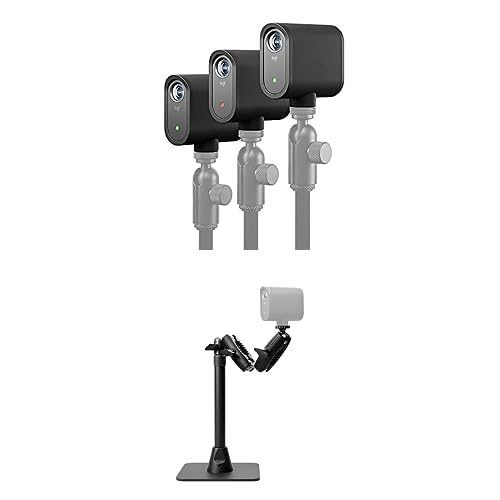 Logitech Mevo Start 3-Pack Wireless Live Streaming Cameras & Versatile and Stable Stand for Mevo Cameras at a Table or Desk - Black - 3 Pack - Camera + Table Stand