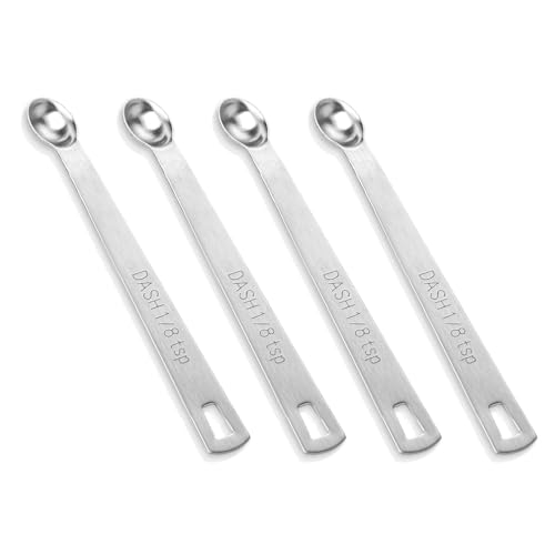 4 PCS 1/8 Teaspoon (1/8 Tsp | 0.625 mL | 0.625 cc) Single Measuring Spoon, Stainless Steel 1/8 Tsp Small Measuring Spoon Mini Measuring Spoons - 1/8 Teaspoon