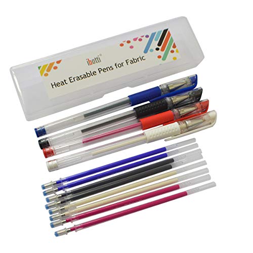 ibotti Heat Erase Pens for Fabric with 8 Free Refills for Quilting Sewing, 4 Colors Assorted Pack - Stick Pen - Assorted