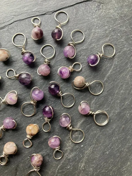 Amethyst Stone Stitch Markers, Purple and White Multicolor Natural Gemstone Stitch Markers