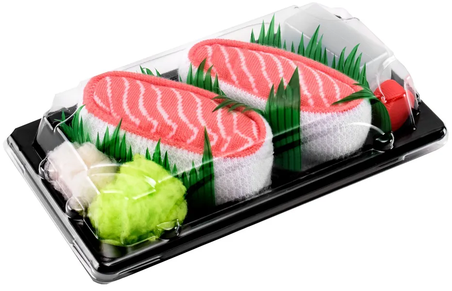 Rainbow Socks - Woman Man Sushi Socks Box Salmon - 1 Pair