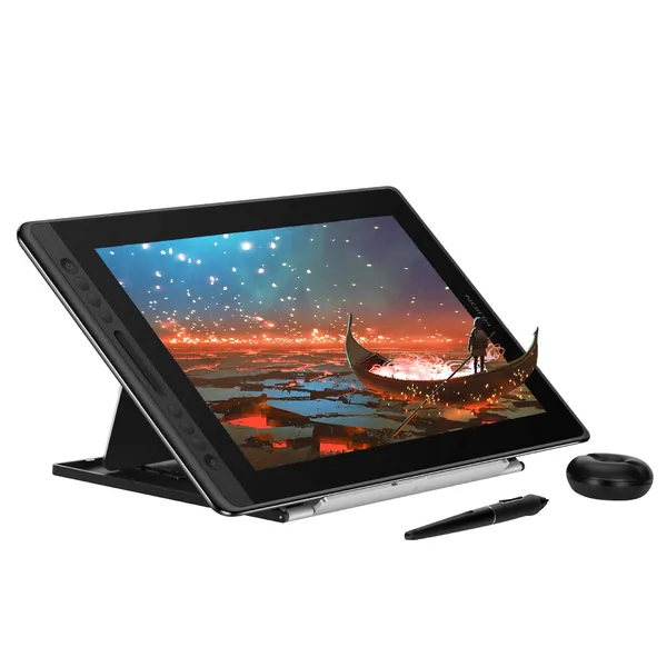HUION KAMVAS Pro 16 Graphics Drawing Tablet with Screen Full-Laminated Tilt Battery-Free Stylus Touch Bar Adjustable Stand, Compatible with Windows, Mac and Linux, 15.6inch Pen Display - 