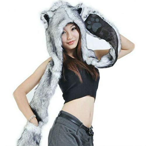 Grey Gray Wolf Anime Faux Animal Hood Hoods Mittens Gloves Scarf Paws Ears