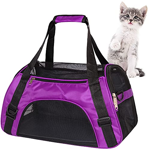 MuchL Cat Carrier Soft-Sided Pet Travel Carrier for Medium Cats Small Cats Dog Carriers for Small Dogs Puppy Comfort Portable Foldable Dog Cat Pet Carrier Airline Approved (Medium, Purple) - Medium-Purple