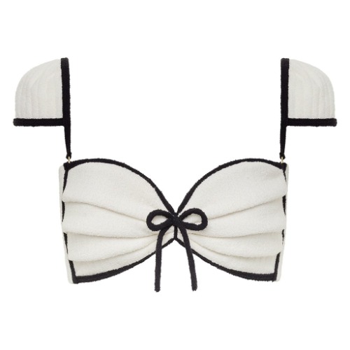 Cream (Black Binded) Terry Rib Cabana Bows Bikini Top | Cream Black Binded Terry Rib / XS