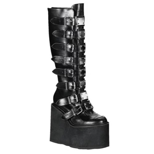 DETOGNI Women's punk goth platform boots Buckle Straps Back Zipper gothic boots Ladies Rivets Metal Decoration Long Boots knee high Tall Boots Combat Boots - 11