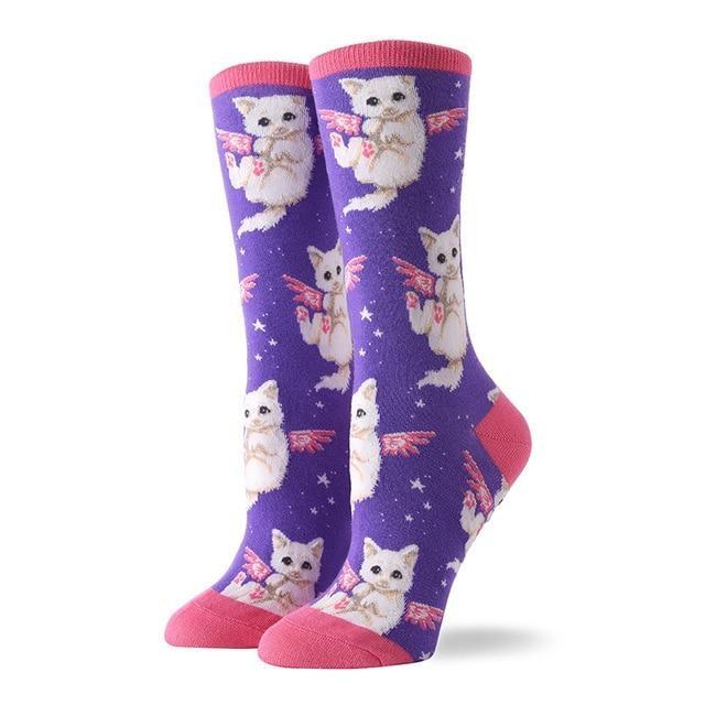 Angelic Kitten Socks - Purple Flying Kitten