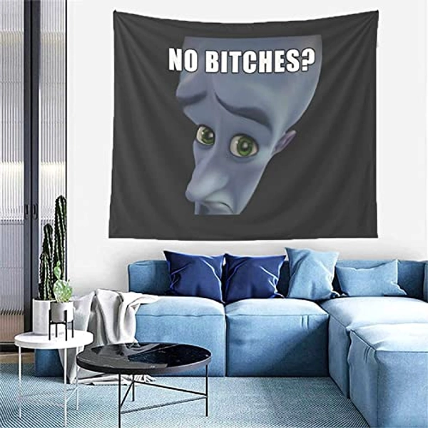 Megamind No Bitches Funny Meme Tapestry Wall Hanging Backdrop Party Decorations for Bedroom Living Room College Dorm Art (60 x 51 in)