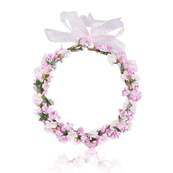 NEWHOMESTYLE Floral Fall Flower Crown Headband for Girls, Ajustable Flower Hair Wreath for Women, Wedding Photograph Headpiece with Lace Ribbon (Pink) - Pink