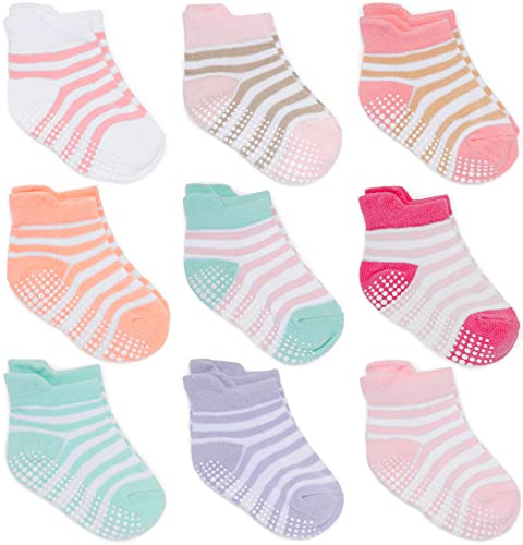 Zaples Baby Non Slip Grip Ankle Socks with Non Skid Soles for Infants Toddlers Kids Boys Girls - Assorted - 12 Pairs 0-6 Months
