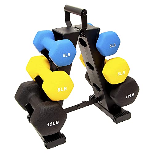 Signature Fitness Rubber Coated Hex Dumbbell Weight Set and Storage Rack, Multiple Packages - Vinyl: 50LB Set