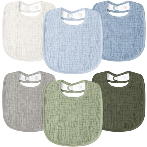 Susurration Muslin Baby Drool Bibs 6Pack Soft Square Adjustable Baby Bandana Bibs for Unisex Girls & Boys - Dark&light