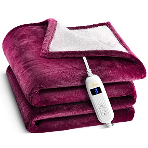 Medical king Heated Blanket, Machine Washable Extremely Soft & Comfortable Electric Blanket Throw Fast Heating with Hand Controller 10 Heating Settings & auto Shut-Off (Red, 50 x 60) - Red - 50" x 60"