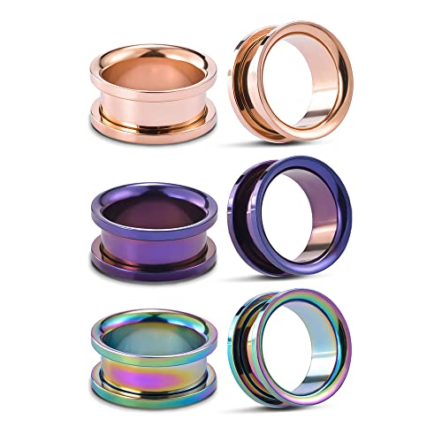 TBOSEN 4 or 3 Pairs Stainless Steel Screw Fit Ear Tunnels Large Flared Shape Gauges Piercing Gift Packing Stretchers 0g to 1 Inch - 5/8"(16mm) - 3 Pairs