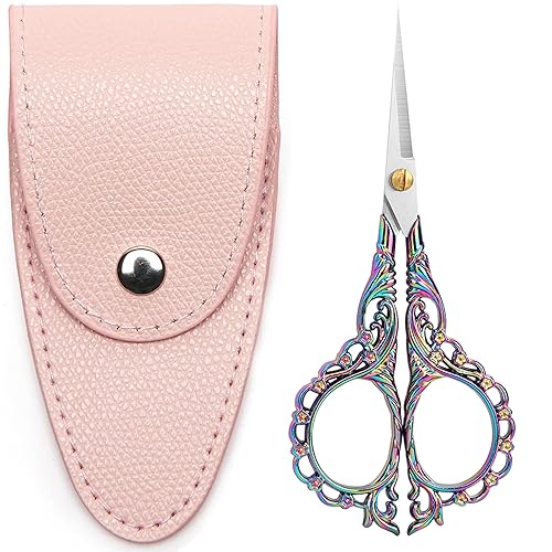 GAIFONGRE 4.7 INCH,Embroidery Scissors Small Sewing Scissors With Cover,Sharp pointed tip,Travel Scissors In A Pouch,Stainless Steel Crochet Scissors for Craft Art Work Color Titanium. - Colorful