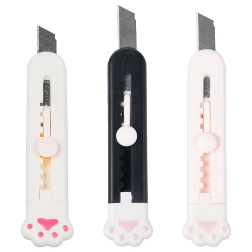 DAZAIGE 3 Pieces Mini Retractable Utility Knives Cute Cat Paw Touch Art Knife with Alloy Steel Splicing Knife Portable Letter Opener for Cutting Paper Cardboard Office School Stationery, Multicolor - mixed