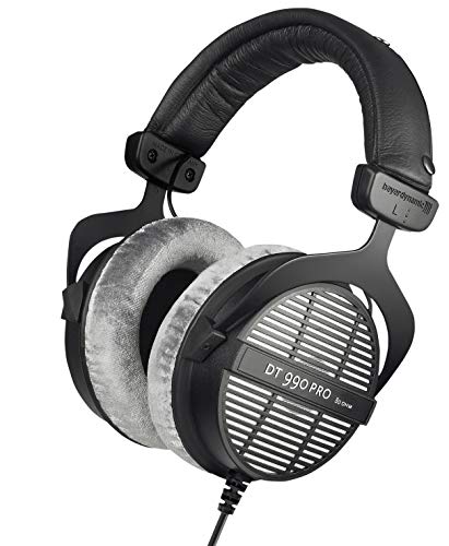 beyerdynamic DT 990 PRO Over-Ear Studio Monitor Headphones - Open-Back Stereo Construction, Wired (80 Ohm, Grey) - 80 Ohm - Gray