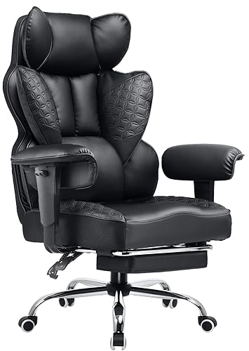 COMHOMA Desk Office Chair 400LBS Big and Tall Office Chairs Ergonomic Gaming Chairs with Wide Seat Leather High Back Chair with Foot Rest Adjustable Armrests Pocket Spring Lumbar Support - 03-space Black