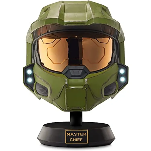 Halo Master Chief Deluxe Helmet with Stand - LED Lights on Each Side - Battle Damaged Paint - One Size Fits Most - Build your Universe
