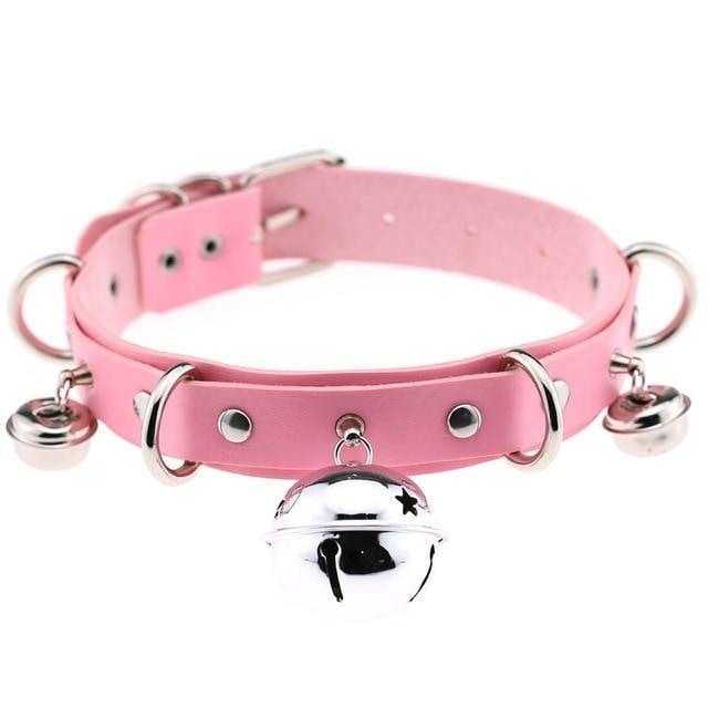 Pleather Cat Bell Collar - Pink