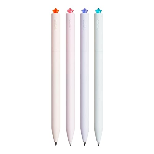 Kaco FIRST Gel Pens Cute Stationery Black Ink, 0.7 mm Medium Point, Aesthetic Cute Star Pens for Journaling (4 Bright Colors) - 4 Bright Colors