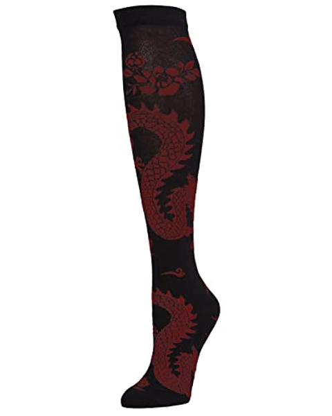 Natori Womens Dragon Fashion Knee High Black/Rhubarb One Size