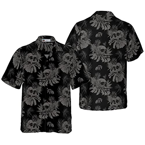 HYPERFAVOR Black Goth Shirts for Men - Seamless Gothic Skull with Butterfly - Casual Short Sleeve Goth Hawaiian Shirts - X-Large - Black